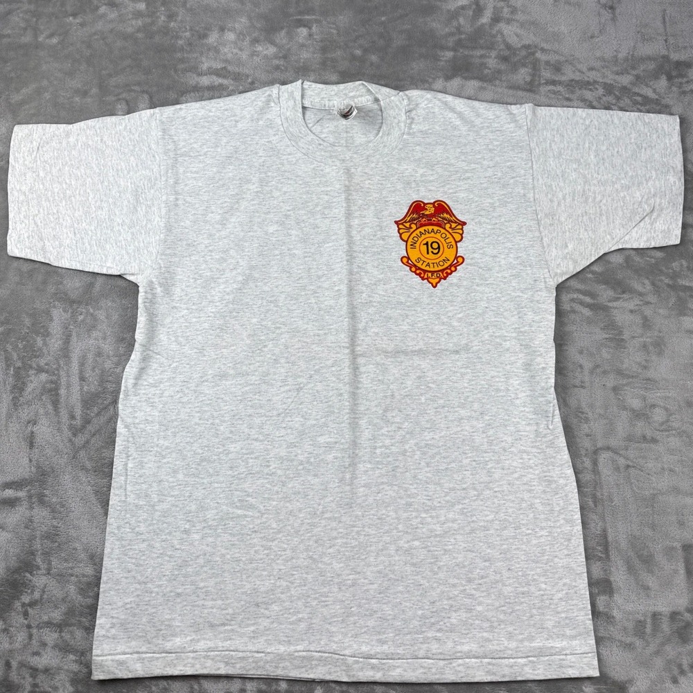 Collectible Vintage Fruit of the Loom‎ Fire Department T-Shirt L Grey